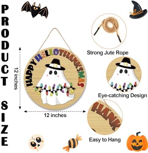 Halloween Door Decorations - 12" Thanksgiving Welcome Sign for Front Door Porch, MAS Farmhouse Wooden Hanger for Home Indoor Outdoor​Wall Decor -B07 - Image 2