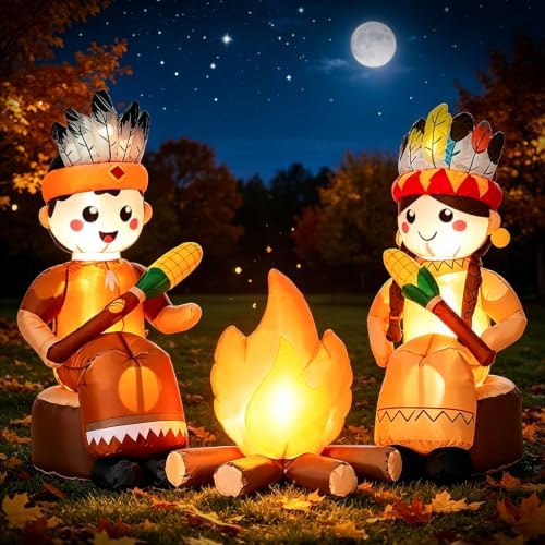 DomKom 6FT Thanksgiving Inflatable Native American Campfire Yard Decor - Image 7