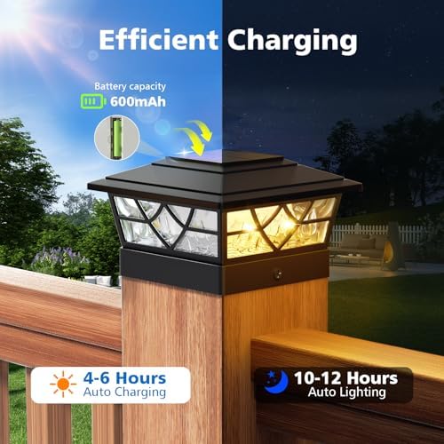 NIORSUN 4x4 Post Solar Lights, Solar Post Lights with 2 Modes, 4 Pack Black - Image 3