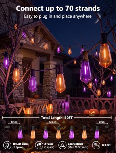 GOOTHY LED Outdoor Halloween Orange and Purple String Lights 10Ft Halloween Decorations Lights with 11 Shatterproof Bulbs, Hanging Patio Lights Outdoor Waterproof for Party Backyard Garden Decor - Image 2