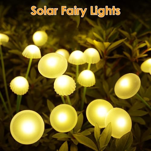 KAQ Solar Garden Lights Outdoor 6PK 48LED, Mushroom Solar Lights Outdoor, IP65 Waterproof Firefly Light Outside Decor for Patio Pathway, Sway by Wind for Pathway Garden Decorations, Warm White - Image 3