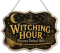 Vintage Witching Hour Wooden Sign with Hanging Rope 8.5x12 Inch Halloween Witch Hat Broom Crescent Moon Gothic Wall Plaque Spooky Farmhouse Decor for Front Door Porch Outdoor Wall Hanging Art（A03） by VZVCTFS