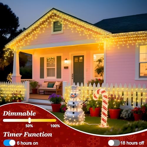 Christmas Icicle Lights Outdoor 132FT 1332 LED Drops Warm White - Image 4