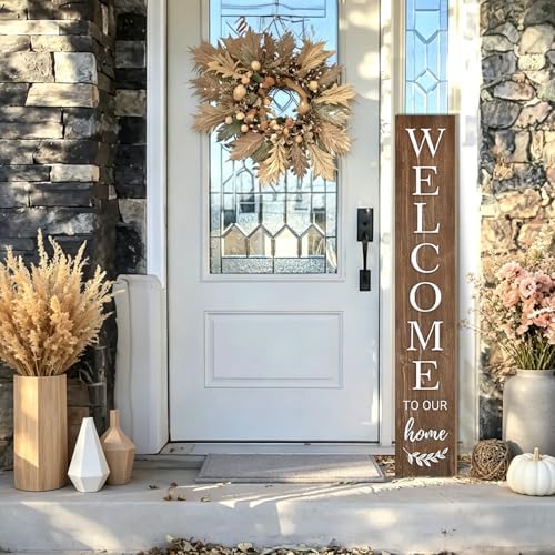 Fall Welcome Sign for Front Door, 47'' Brown Wooden Porch Sign Large Warm Greeting Door Sign Farmhouse Vertical Porch Sign Autumn Rustic Standing Welcome Yard Signs for Patio Outdoor - Image 6