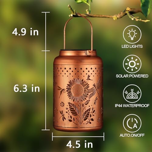 Solar Lanterns Outdoor Waterproof Hummingbird Garden Decor Christmas Gifts for Women Mom Grandma Hanging Lights Metal Decoration Outside for Yard, Patio,Backyard,Porch(Dragonfly and Sunflower) - Image 4