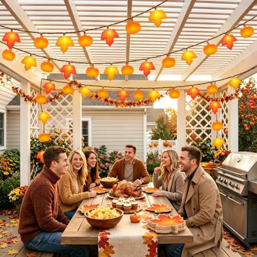 20 LED Fall Thanksgiving Decor Orange Maple Leaf & Pumpkins String Lights, 12Ft Fall String Lights Plug in, Outdoor Indoor Fall Decorations for Home Porch Fireplace Harvest Party Thanksgiving Decor - Image 5