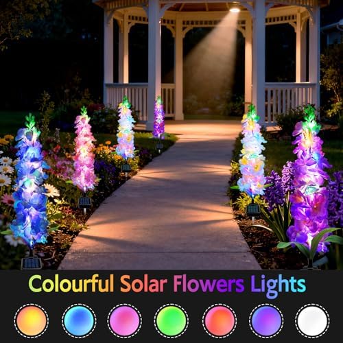 MRHEPHAESTUS Solar Garden Lights, Delphinium Flowers 2 Pack 40 LEDs, Waterproof Outdoor Lights Two Lighting Modes for Wedding Party Garden Yard Patio Lawn Decor and Gift for Mother - Image 4