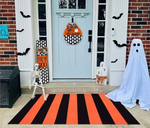Striped Layered Doormat 27.5"x43",Orange Black Farmhouse Front Porch Rug by Unknown