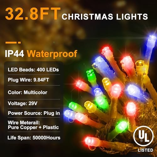 KNONEW Christmas Lights Outdoor Decorations 400 LED 33ft 8 Modes Curtain Fairy String Light with 75 Drops, Clear Wire LED String Light for Wedding Party Holiday Christmas Decorations Multicolor - Image 6