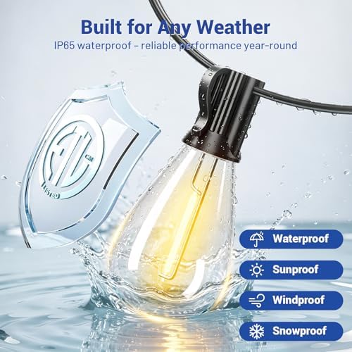 100FT Outdoor String Lights with Remote & Dimmable, 35+1 Shatterproof Waterproof Bulbs, Dimmable Outside Hanging Patio Lights for Backyard, Porch, Deck, Garden 2700K Warm White - Image 3