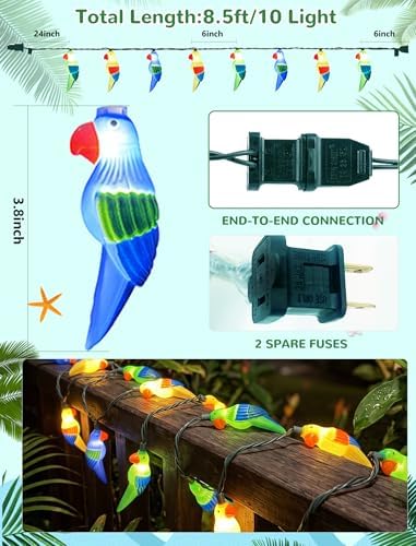 8.5FT Parrot String Lights, Plug in Parrot Fairy LED Lights with 10 Mini LED Bulbs, Outdoor Patio String Lights for Garden Home Party Decoration - Image 2