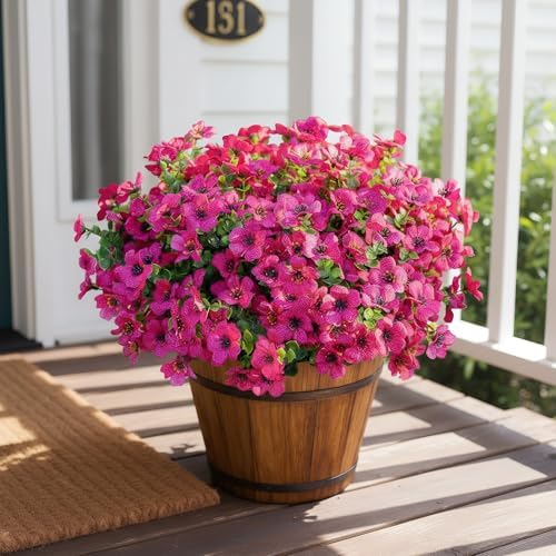 Artificial Outdoor Flowers UV Resistant Fake Plants Greenery 12 Bundles Faux Silk Daisy with Eucalyptus Leaves Summer Outdoor Mothers Day Decor for Porch Patio Yard Garden Farmhouse, Hot Pink by Unknown
