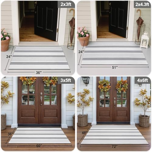 OJIA Front Door Rug 24"x51" Gray and White Striped Outdoor Rug Porch Decor - Image 2