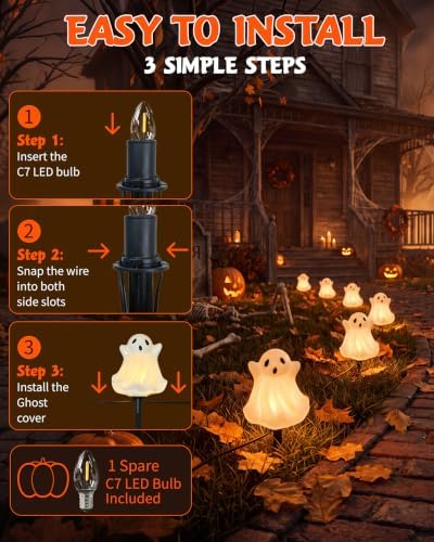 Halloween Pathway Lights Outdoor, 4PCS Light-Up Ghost Stake Lights - Image 3