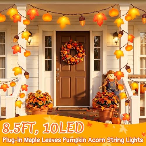 Fall Thanksgiving Decor String Lights, 12Ft, 20 LED Maple Leaves Acorn Pumpkins Lights Home Porch Fireplace Autumn Harvest Party, Indoor Outdoor Thanksgiving Decor, Plug in, 9.6W - Image 4