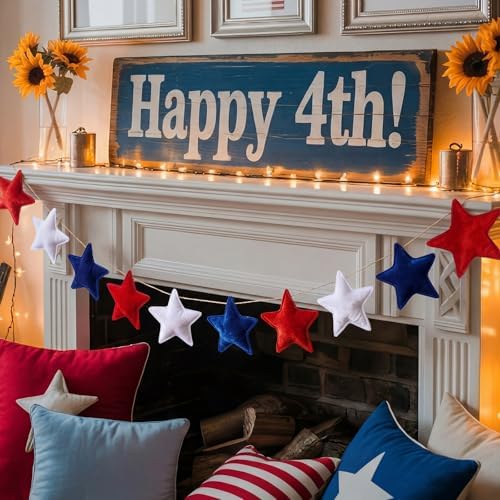 Mindsoft 8.2 ft 4th of July Garland Velvet Patriotic Garland Star Decor - Image 5