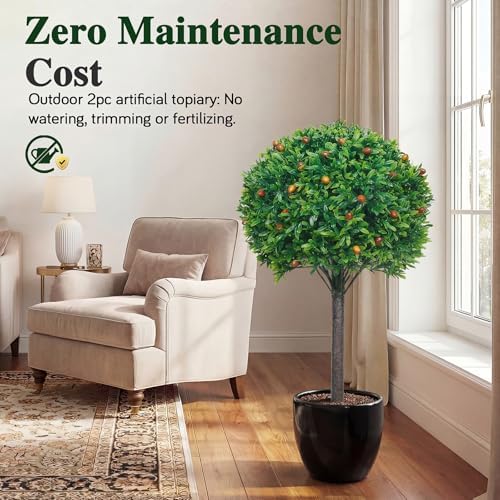 PATIO CHOICE Artificial Topiary Boxwood Ball Trees Set of 2 30" Fake Outdoor Plants Realistic Olive Tree Fake Bushes Lifelike Shrubs Decorations for Outdoor Indoor Front Porch Garden - Image 4