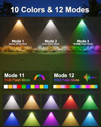 JOFIOS Solar Fence Lights Outdoor, 8 Pack, 50LM Ultra Bright, 3 Color Temperatures & RGB, IP65 Waterproof, Dusk-to-Dawn Solar Powered Fence Lights for Patio, Railing (Black) - Image 3