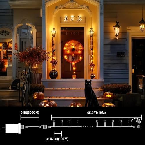 LAMPHOME 33ft 100 LED Orange Thanksgiving Lights Outdoor Waterproof, Autumn Fall String Lights,16 Modes Orange Halloween String Lights Plug in, Christmas Lights Garden Party Xmas Tree Lights Decor - Image 4