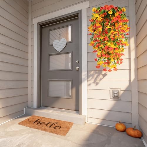 6 Pcs Artificial Hanging Flowers 30 Inch Yellow Orange Morning Glory Vines UV Resistant Fake Hanging Plants Silk Hanging Flowers for Outdoor Fall Autumn Thanksgiving Garden Patio Window Decor - Image 6