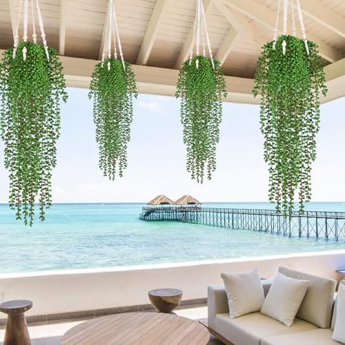 Waipfaru 4Pcs Artificial Hanging Plants for Outdoors, Fake Vines Greenery - Image 3