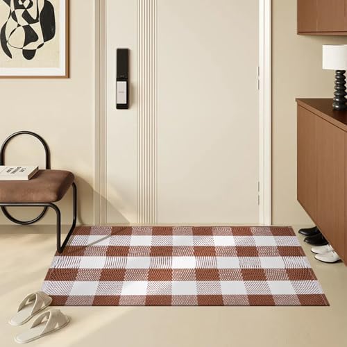Buffalo Plaid Area Rug 27.5x43 in, Brown White Indoor Outdoor Rug - Image 7