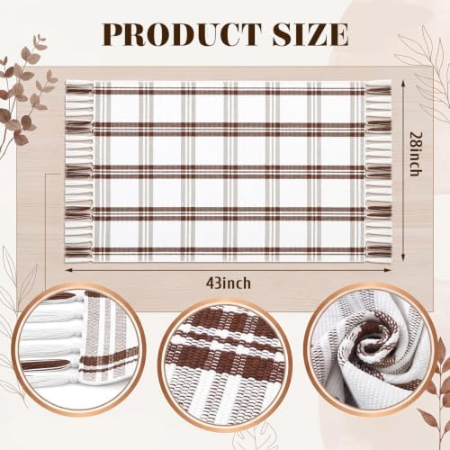 Breling Fall Outdoor Rug 28" x 43" Beige Plaid Door Mat with Tassels - Image 2