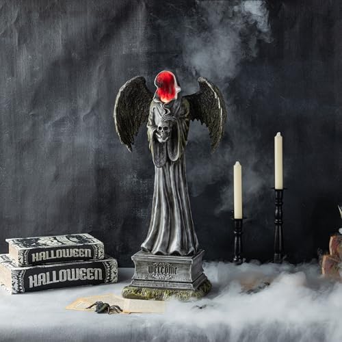 Glitzhome Halloween Porch Decorations, Lighted Halloween Front Porch Standing Sign Decor with Timer, Resin Grim Reaper Sign for Indoor Patio Party, 24" H - Image 5