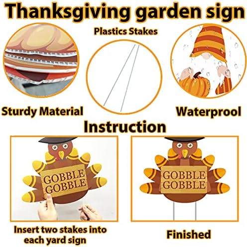 Thanksgiving Yard Signs Stakes - 6PCS Fall Outdoor Decorations - Maple, Squirrel, Turkey, Gnome, Pumpkin Corrugated Lawn Signs for Outside - Image 5