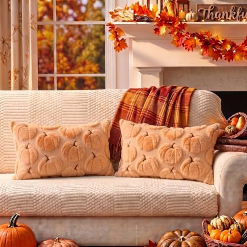 Fall Pillow Covers Pumpkin Fall Decor 12x20 Set of 2 Apricot - Image 7
