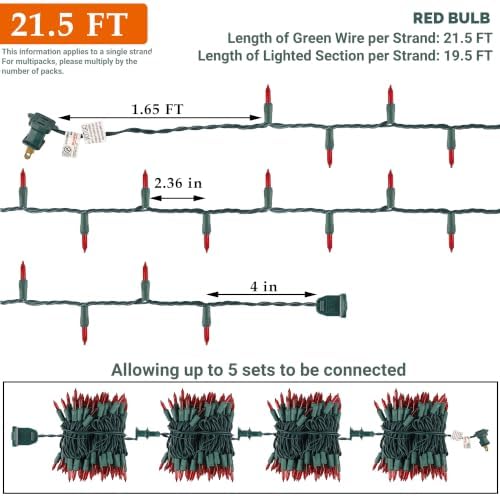 Red Christmas String Lights, 100 Count Incandescent Mini Lights - Image 2