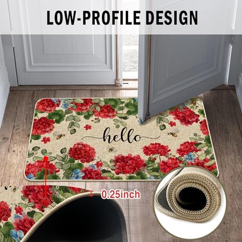 Spring Geranium Floral Door Mat Flowers Doormat Indoor Outdoor Entrance Outdoor Rug Low-Profile Floor Rug Non Slip Spring Summer Decor Rubber Mats for Home Decoration 17x29Inch - Image 6