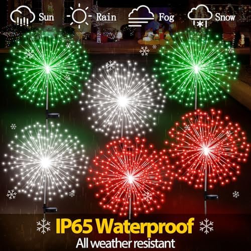 Tujoe 6 Pcs Christmas in July Solar Firework Stake Lights 180 LED 8 Modes - Image 4