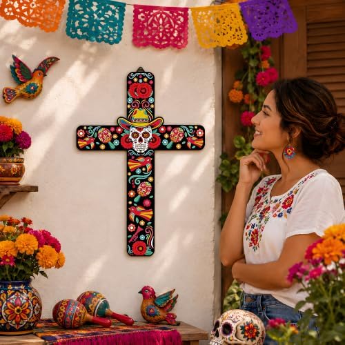 Day of The Dead Decorations - 2PCS Dia de los Muertos Cross Wall Decor - Image 7
