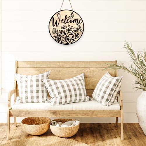 JarThenaAMCS 3D Black Flower Welcome Door Sign Spring Wild Floral Wooden Hanging Sign Rustic Round Door Hanger for Indoor Outdoor Farmhouse Home Porch Window Wall Decor, 12 Inch - Image 6