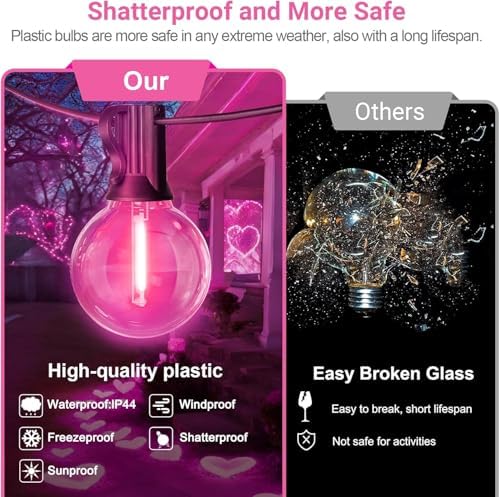 LAMPHOME 4 Pack 26FT Pink G40 LED Outdoor String Lights, Valentine's Day Decor with 13 Shatterproof Globe Bulbs, Waterproof Hanging Patio Lights or Balcony Backyard Garden Wedding Party Home Decor - Image 4