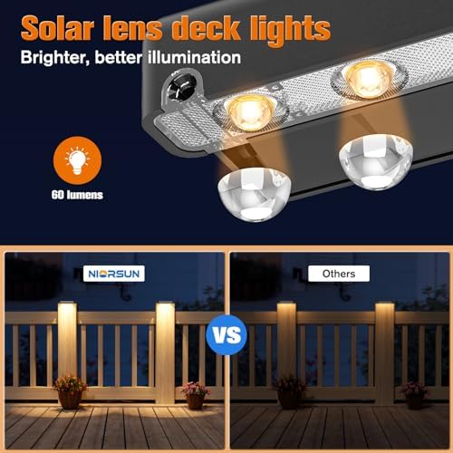 NIORSUN Solar Deck Lights Outdoor 12 Pack, IP65 Waterproof Large Size LED Stair Lights with Lenses, Auto ON Off Warm White Step Lights for Outside, Deck, Patio, Fence, Yard, Pathway and Railing Decor - Image 4