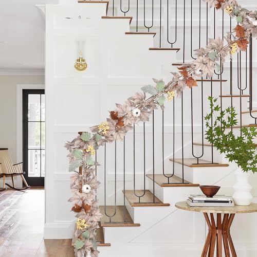 DearHouse Pumpkin Fall Maple Leaf Garland, 6Ft Hanging Vine White Maple Garland Artificial Autumn Foliage Thanksgiving Decor for Home Wedding Fireplace Party Christmas - Image 4