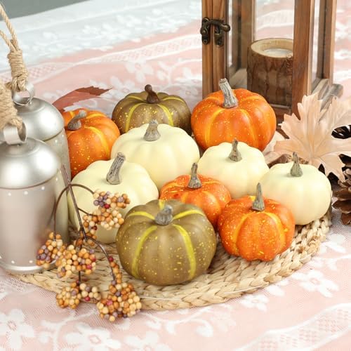 10Pcs Fake Pumpkins Fall Thanksgiving Decorations,Assorted Colors Plastic Pumpkins Home Decor, Artificial Mini Pumpkin for Decorating Autumn Harvest Outdoor Indoor Decor Centerpiece Table Decorations - Image 4