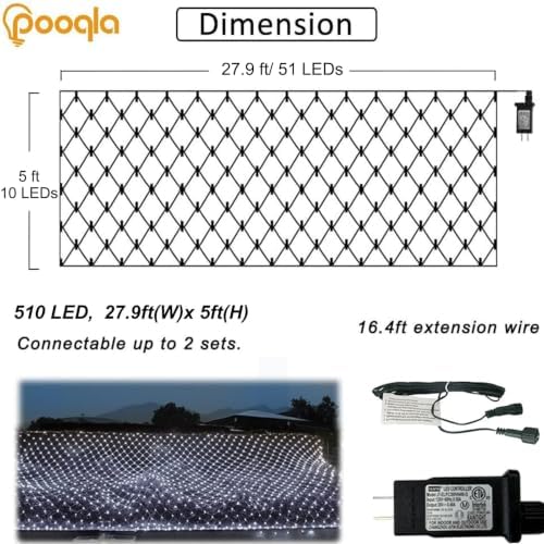 Pooqla Cool White Net Lights, 28x 5ft Christmas Lights Outdoor Green Wire - Image 5