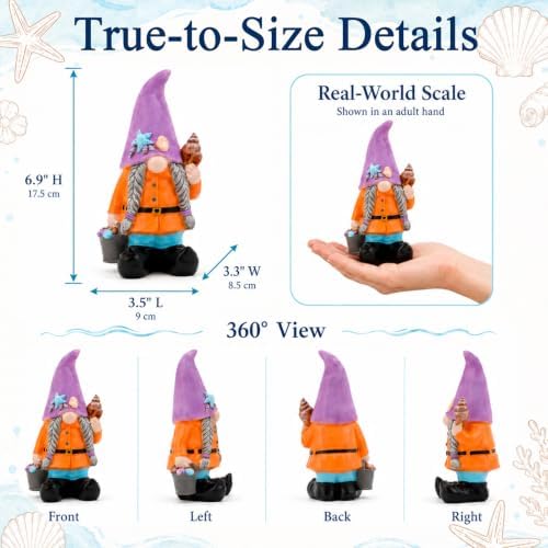 Gnome Garden Statues Summer Gnomes Decorations for Home Outdoor with Conch - Image 3