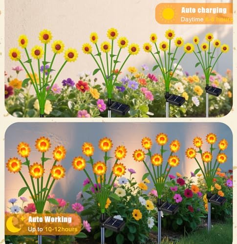 Solar Lights 4 Packs 24 Sunflower Lights Outdoor Waterproof Garden Decor - Image 6