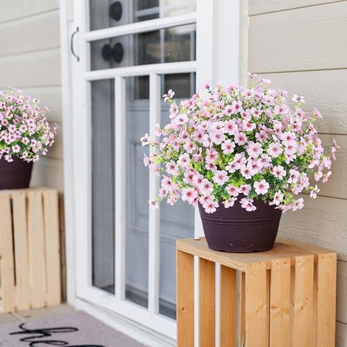 Sggvecsy Artificial Flowers for Outdoors 12 Bundles Realistic Faux Plants UV Resistant Fake Silk Daisy with Eucalyptus for Boxwood Planter Patio Porch Outside Spring Summer Decoration(Pink) - Image 2