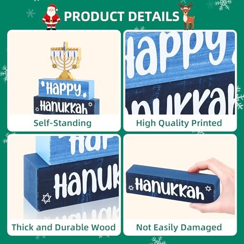 3 Pcs Hanukkah Wooden Tiered Tray Decor, Menorah Decorations Gifts for Home, Jewish New Year Table Centerpiece for Xmas Party Kitchen Office - Image 4