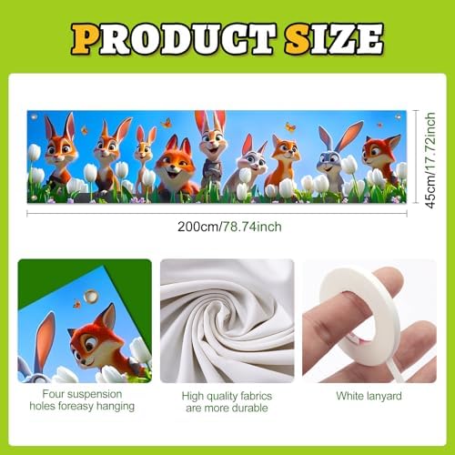 BlissYard Spring Woodland Animal Banner Forest Garden Decor 78 x 17 Inch - Image 4