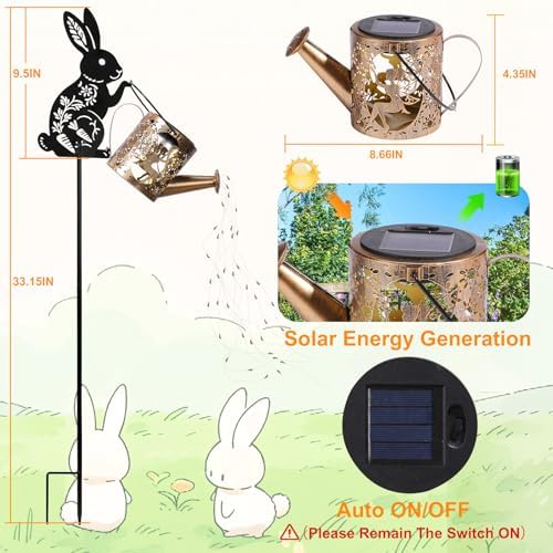 LOVERUIS Garden Statues Rabbit with Solar Watering Can Lights, Cute Outdoor Bunny Figurines Garden Decor for Patio Yard Lawn Ornaments, Unique Gift for Women Mom - Image 4