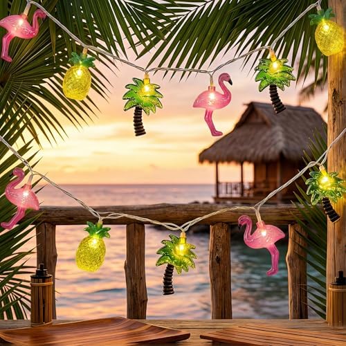 12FT Summer Beach Hawaiian String Lights with 20 LED Flamingo Pineapple Palm Tree Patio Light, Plug in Indoor Fairy Lights for Tropical Party Pool Decorations by Cbebew