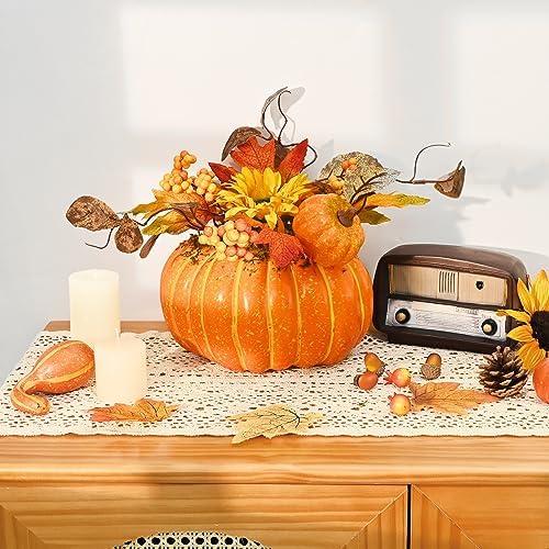 Fall Decor, Fall Centerpieces for Tables, 2PCS Fake Pumpkin Decorations, Artificial Pumpkins for Decorating, Faux Fall Decorations for Home Table Thanksgiving Halloween Indoor Outdoor Porch Bathroom - Image 3