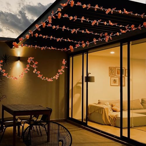 VCOKEN Thanksgiving Decorations Fall Garland with Lights, 24LED Battery Operated Thanksgiving Lights with Timer, Fall Decor for Home, Table, Mantle, Office, Outdoor, Autumn, Halloween, Yellow - Image 6
