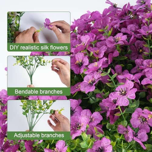 24 Bundles Artificial Flowers for Outdoor Realistic Faux Flower Spring Summer Garden Home Decoration, Hanging Daisy with Eucalyptus Leaves Fake Plants Greenery Balcony Porch Patio Front Door Decor - Image 3